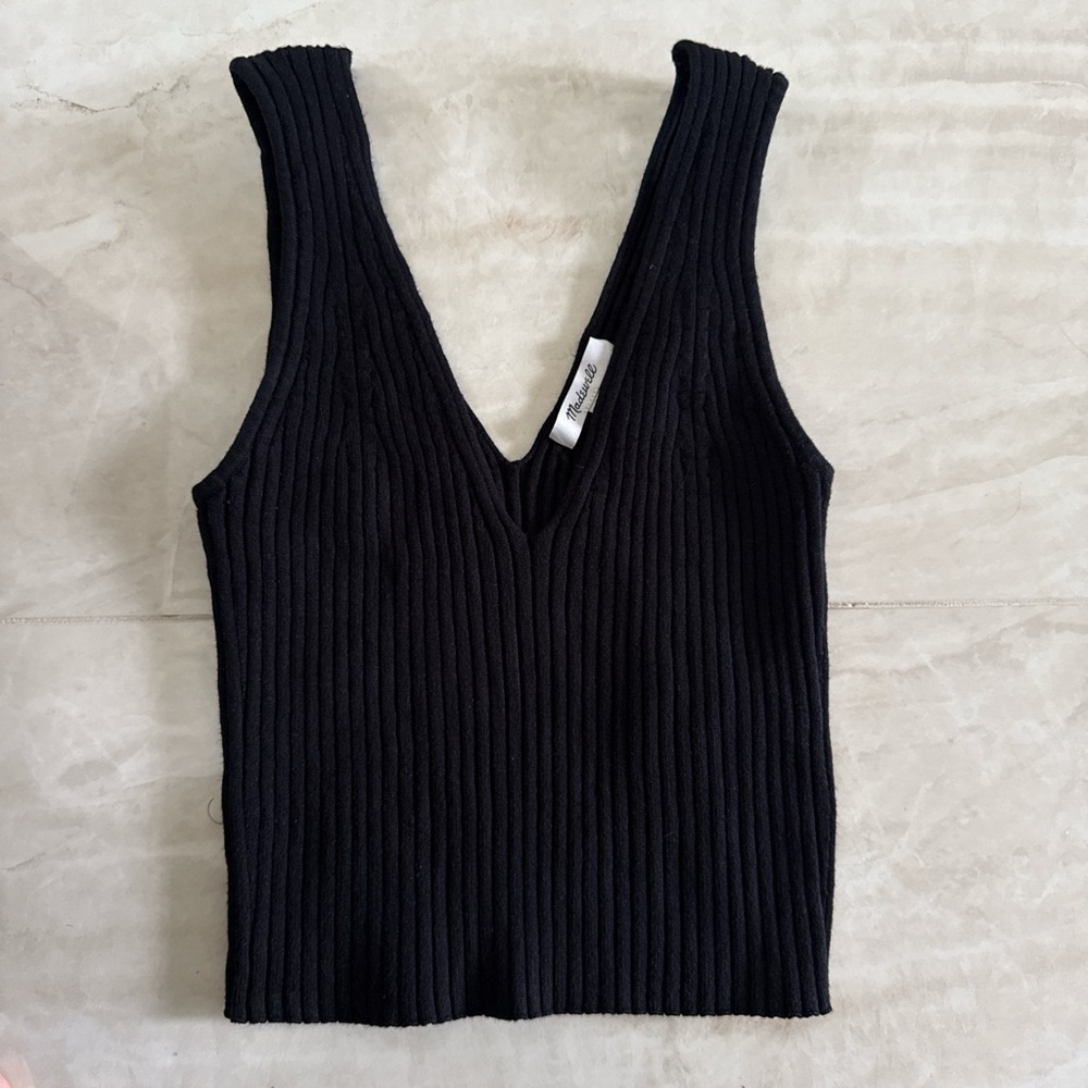 Madewell Black Ribbed V-Neck Tank Top